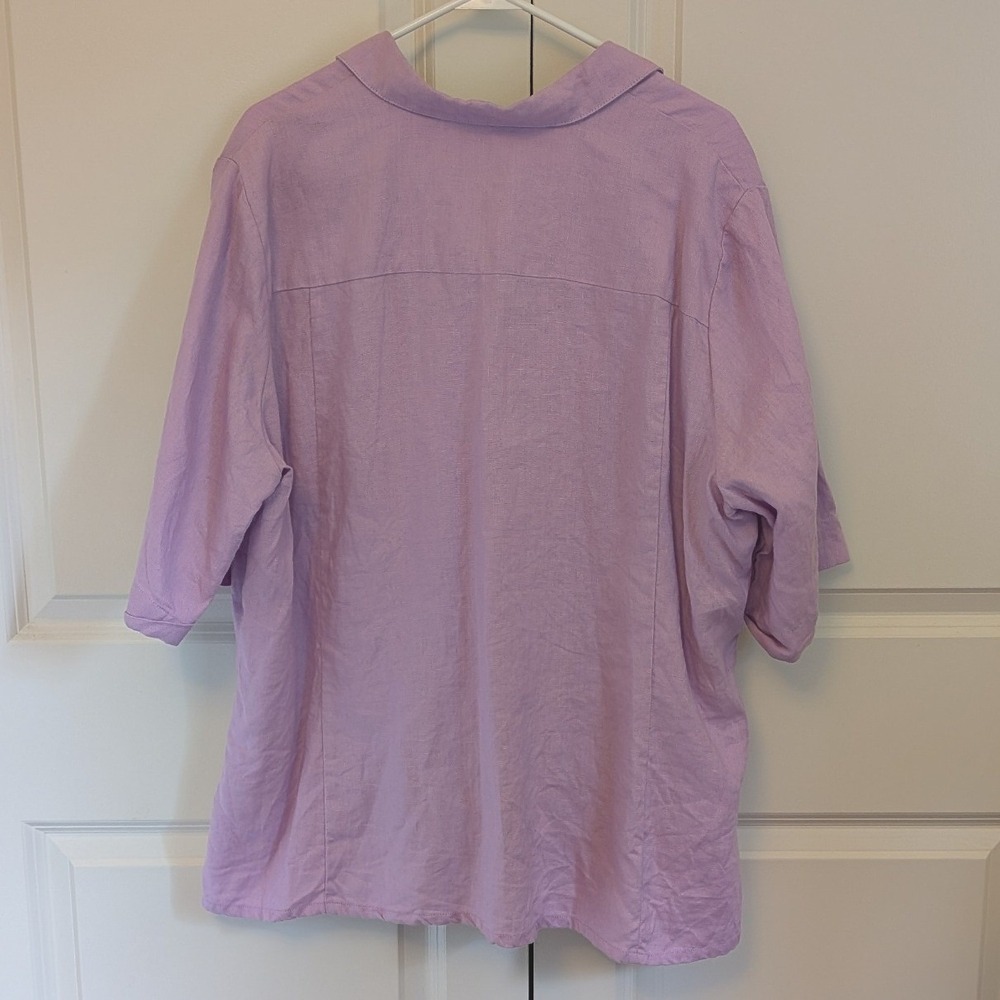 Ulla Popken Lavender 100% Linen Short Sleeve Button Down Shirt Plus Size 20/22 - Picture 2 of 7